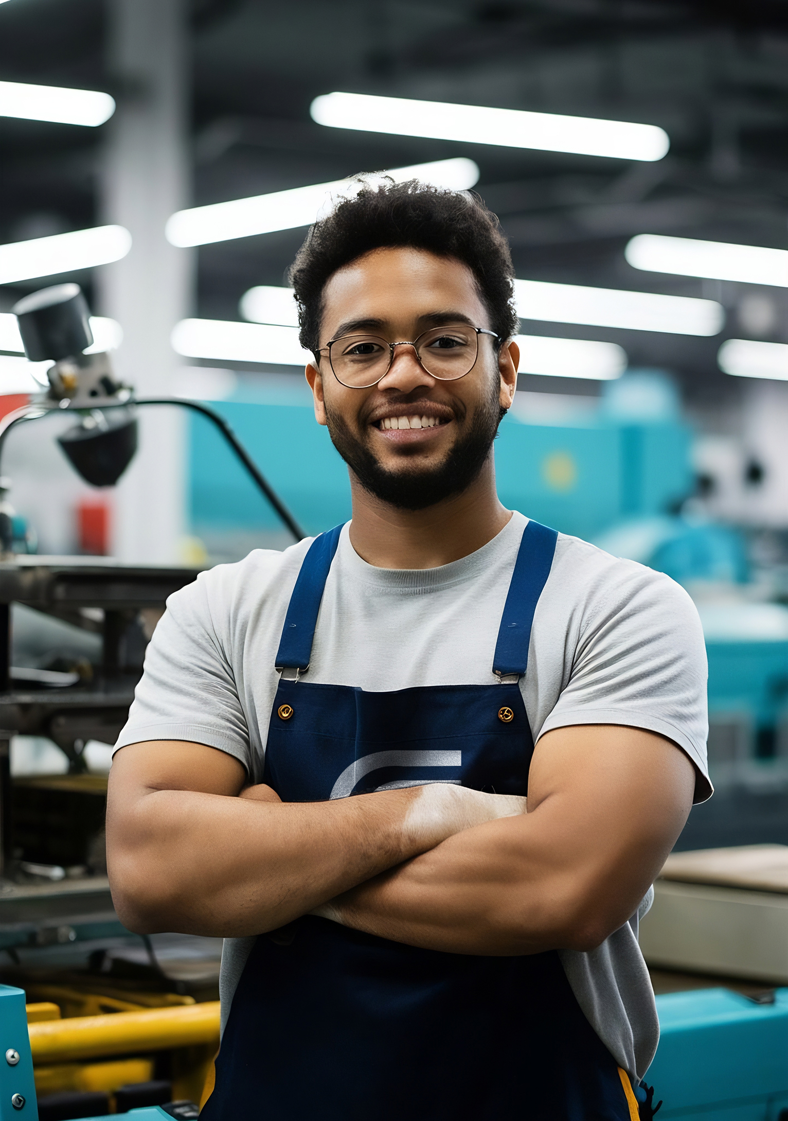 Smiling mechanical technician with safety glasses