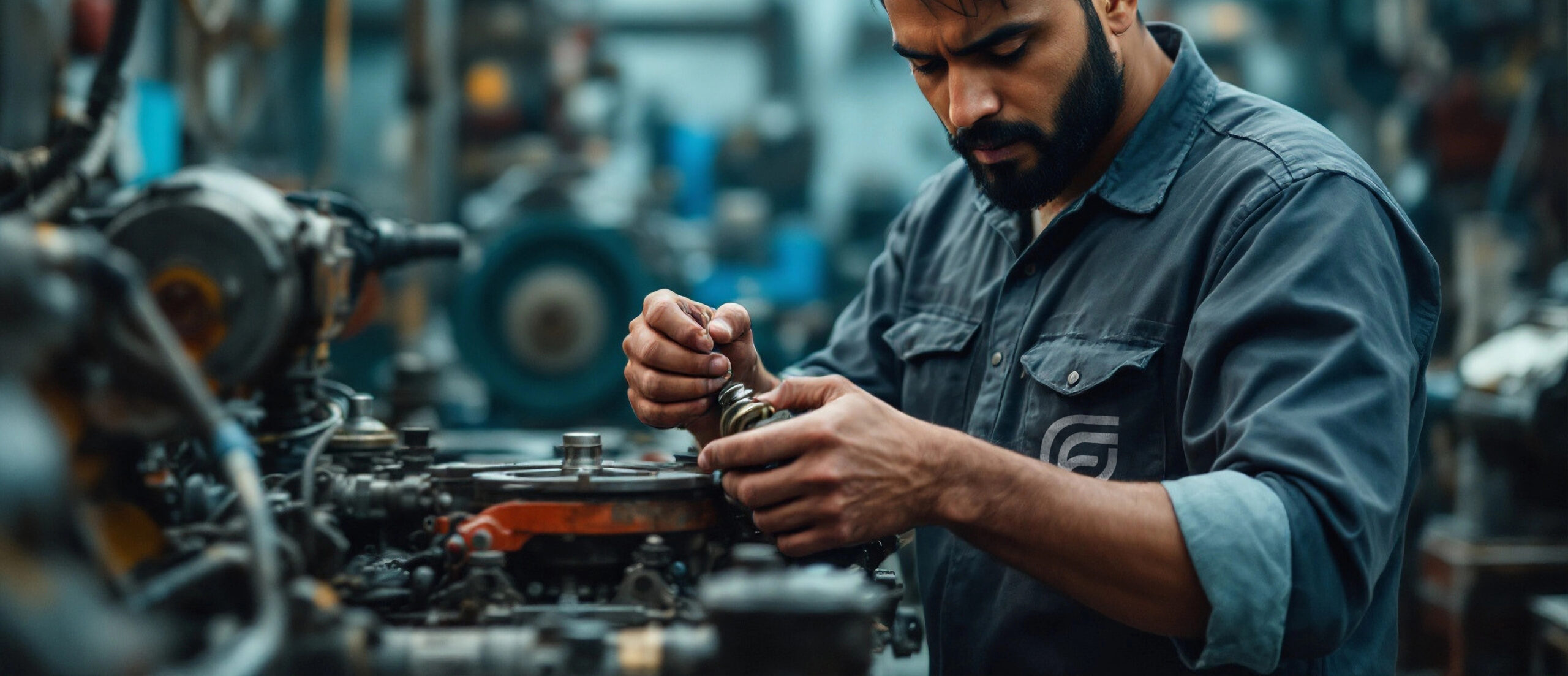 Technician focused on mechanical repair work